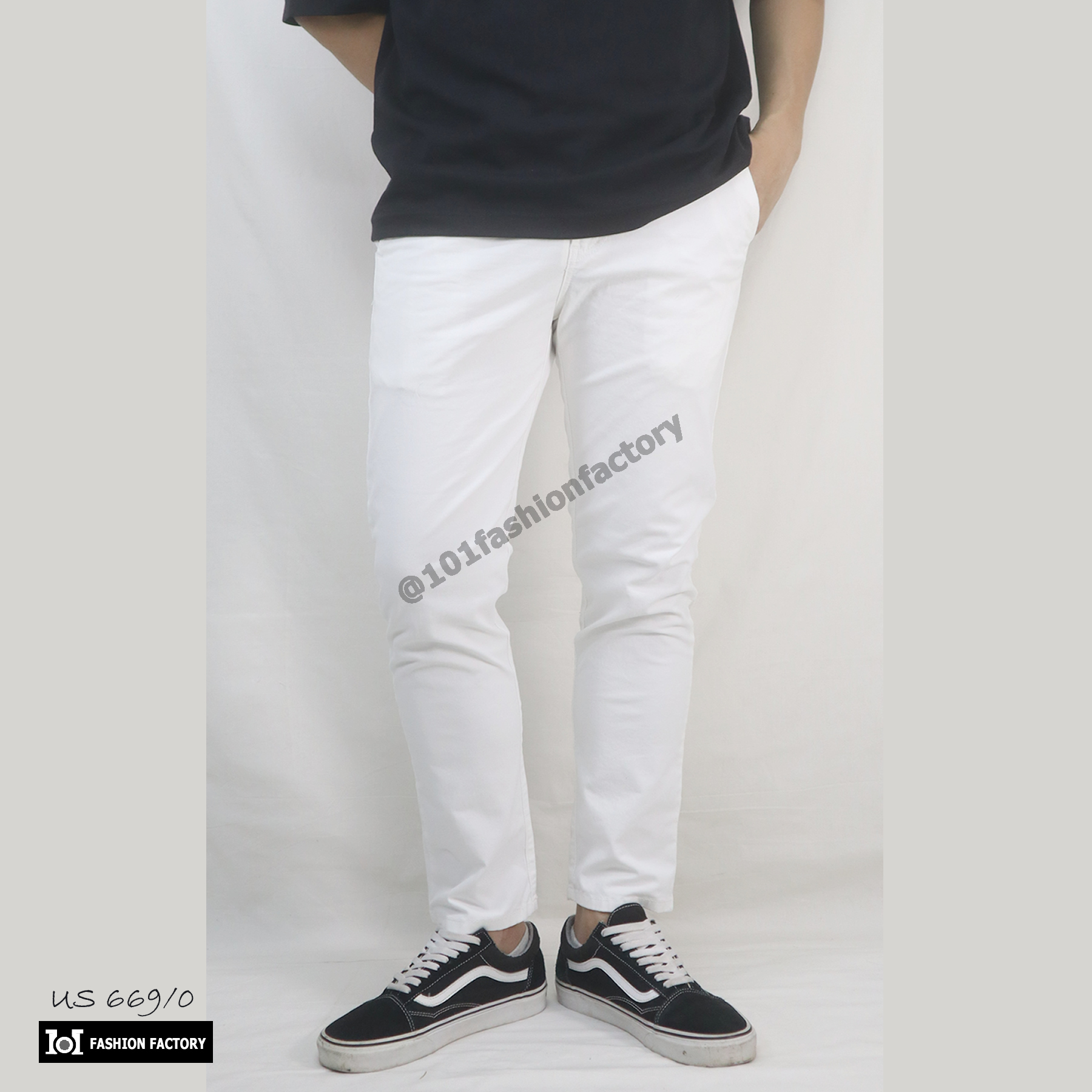 กางเกงขายาว9ส่วน NO.669/0 Cropped Pants ผ้าคอตตอนยืด สีขาว | US101