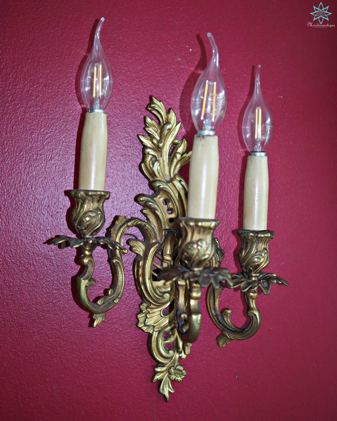 B 6015 A PAIR OF FRENCH ORMOLU THREE-BRANCH WALL -LIGHTS