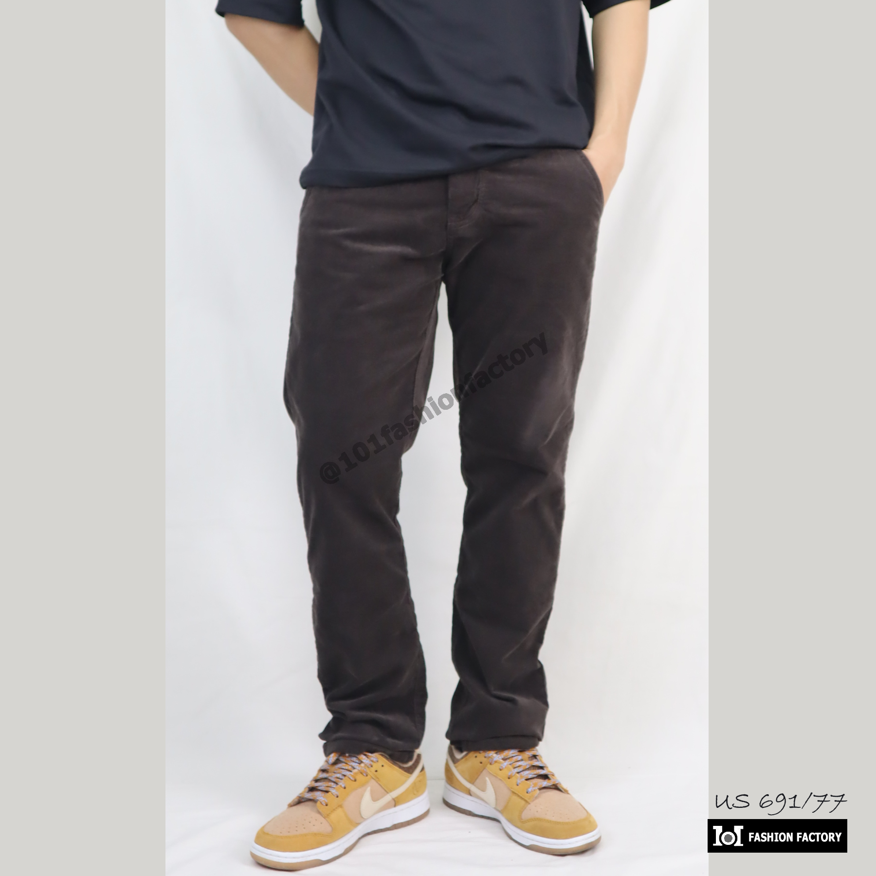 กางเกงลูกฟูก No.691/77 ลูกฟูกยืดหนาพอดี ทรงกระบอก ลำลอง สีถั่วแดง | US101