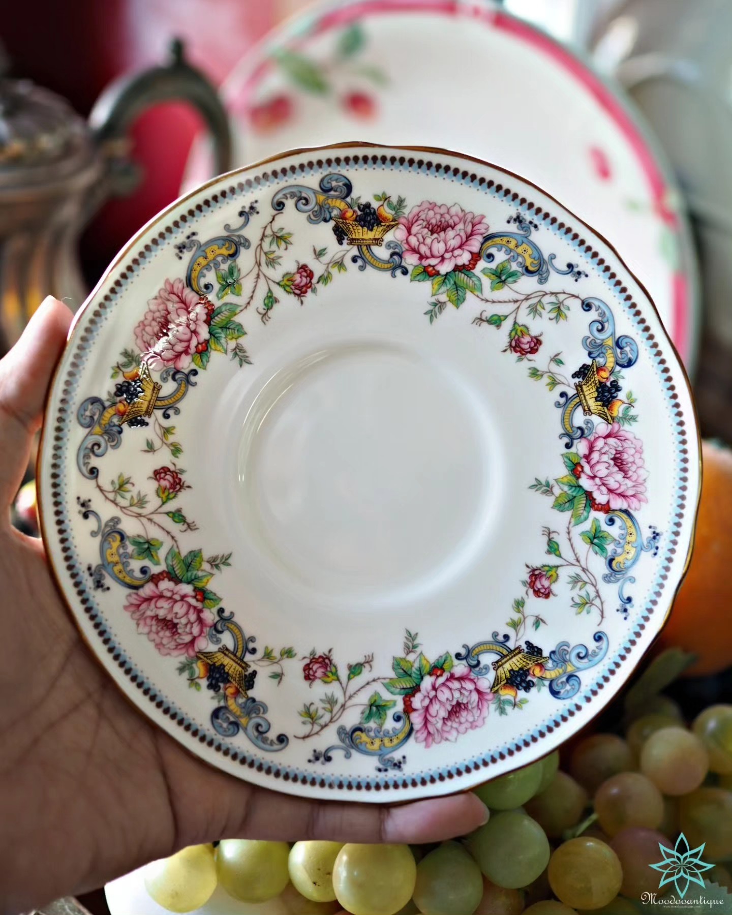 Vintage Crown Staffordshire English chelsea manor จานรองแก้ว ขอบทอง
