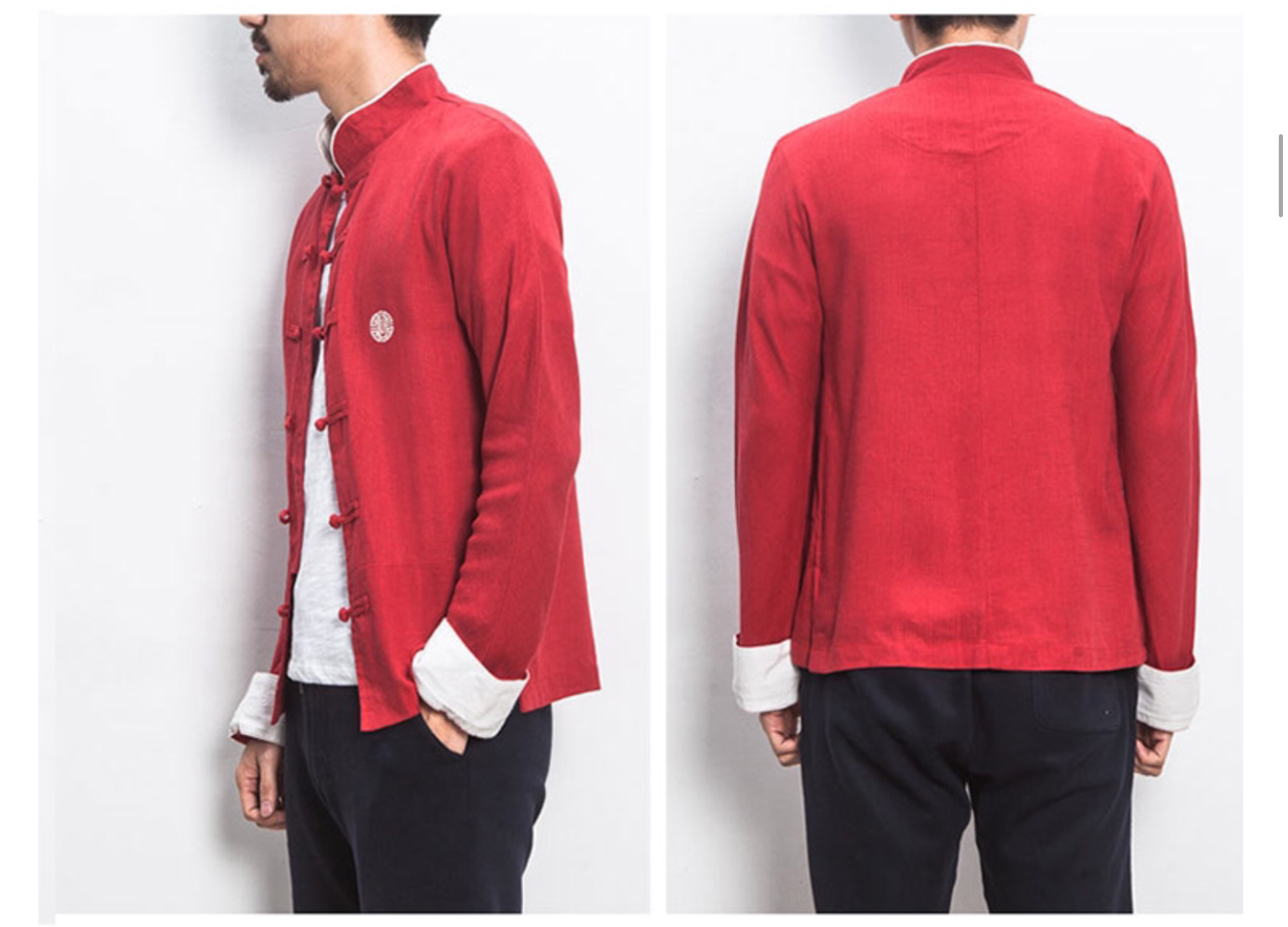 เสื้อจีนชาย ผ้าฝ้ายสีแดง ลายปัก C104 สินค้าพร้อมส่ง