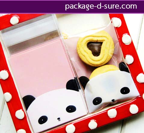 ถุงคุกกี้แถบกาว 7x10 แบบยาว ลายแพนด้า พื้นหลังชมพู แพ็ค 100 ใบ