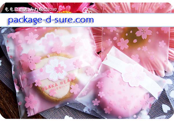 ล้างสต็อก//ถุงคุกกี้ แถบกาว 7x7 ลายดอกซากุระชมพู เนื้อกึ่งขุ่น แพ็ค 100 ใบ