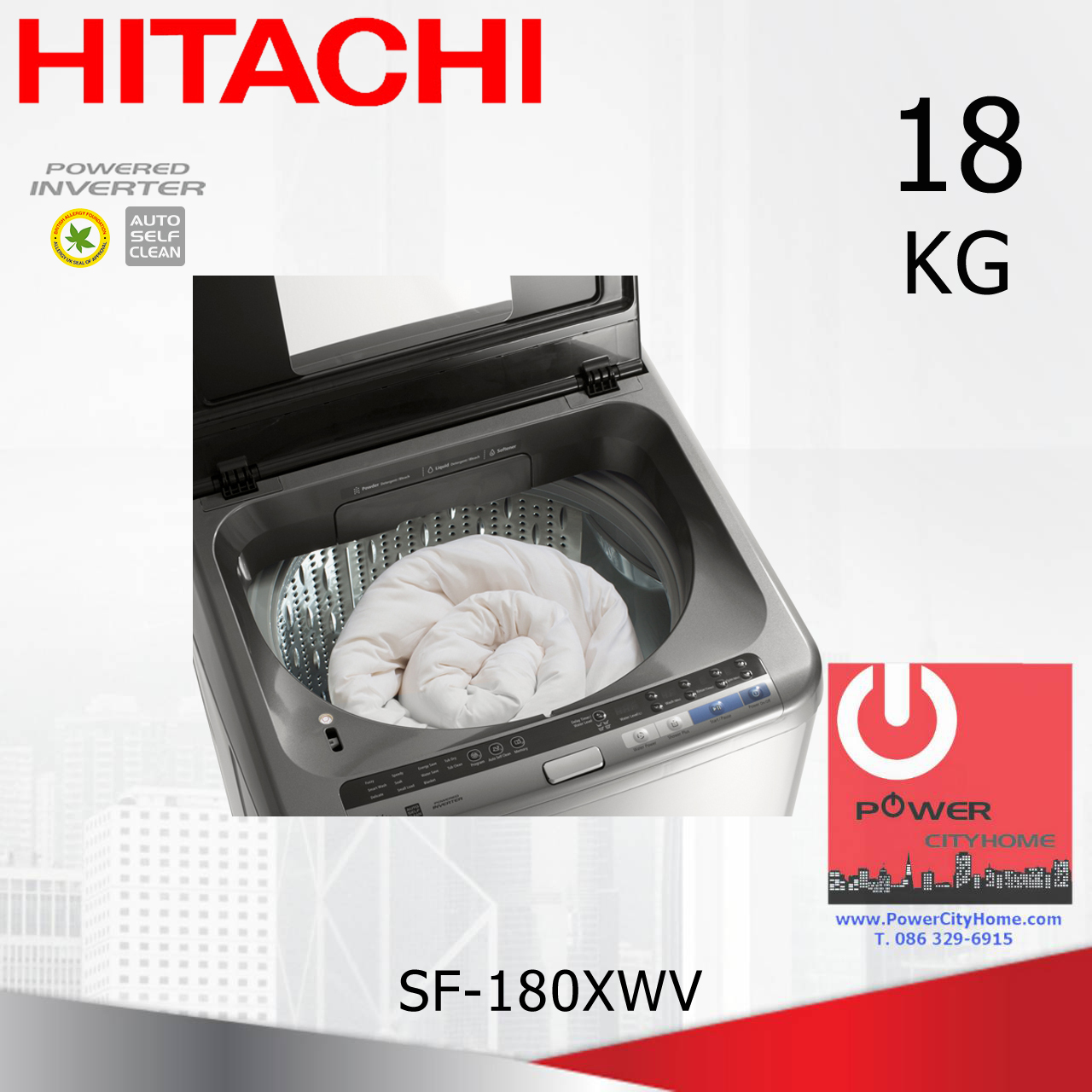 เครื่องซักผ้า Hitachi Ultra Stream Wash 1 ถัง 18 กก. รุ่น SF-180XWV