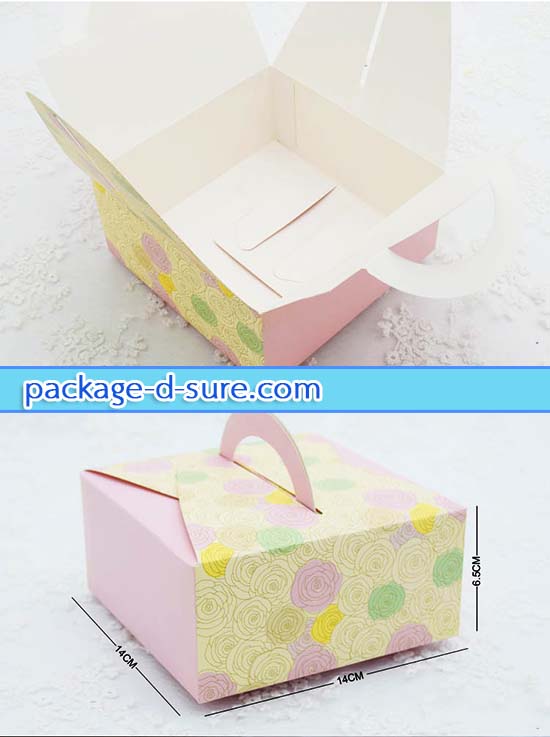 โปรโมชั่น//กล่องจัตุรัส หูหิ้ว 14x14x6.5 สีเขียว ลายกราฟฟิกดอกไม้