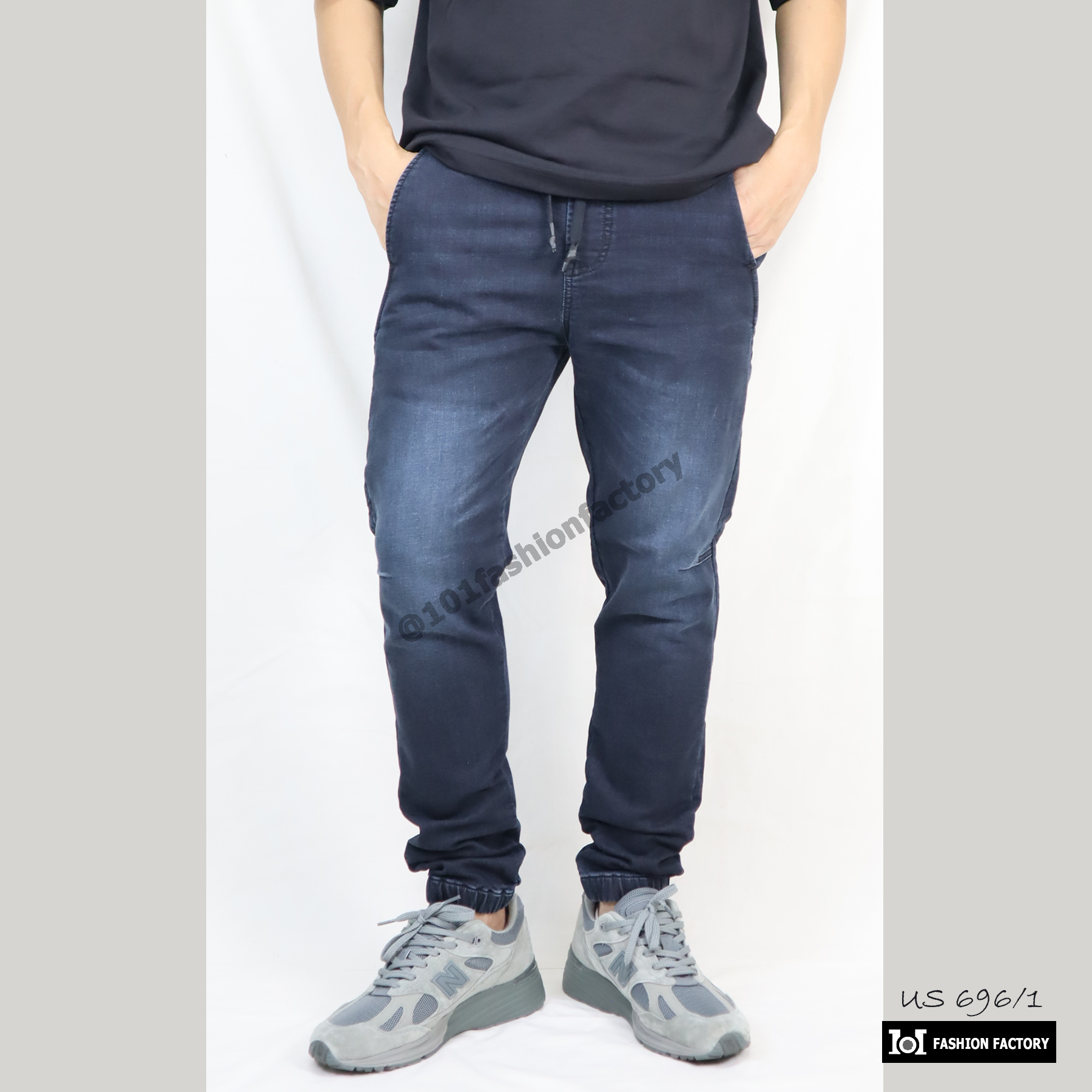 กางเกงยีนส์ NO.696/1 Jogger Denim ขาจั้มเอวยาง แฟชั่นสไตล์ ยีนส์ดำ | US101