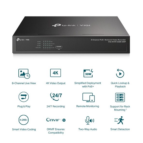 VIGI NVR1008H-8MP VIGI 8 Channel PoE+ Network Video Recorder
