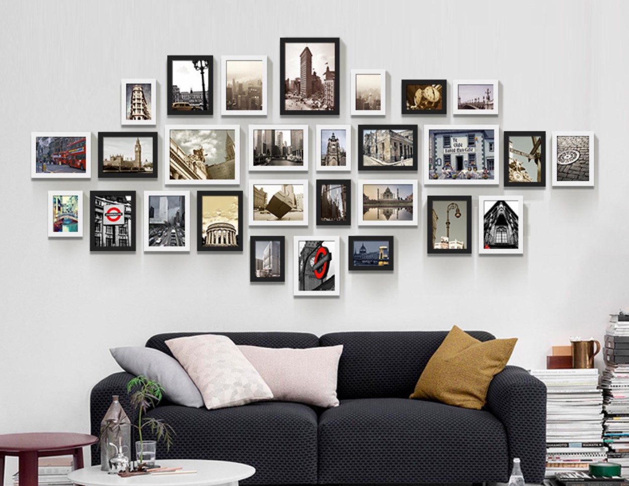ชุดกรอบรูปติดผนัง สีขาวดำ 28 ชิ้น กรอบรูปตกแต่งบ้าน มีภาพตามแบบให้พร้อมวัสดุติดตั้ง Gallery Wall Frames set Black&White28