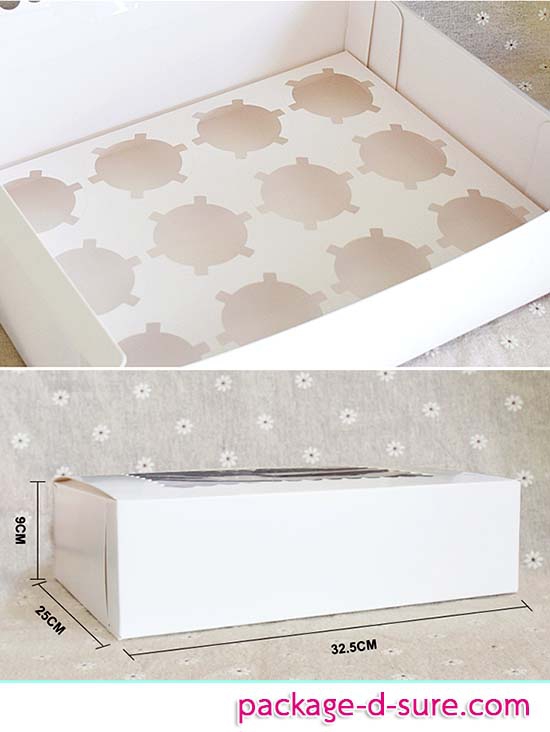 กล่องคัพเค้ก 12 ชิ้น สี่เหลี่ยมผืนผ้า 25x32.5x9 สีขาว