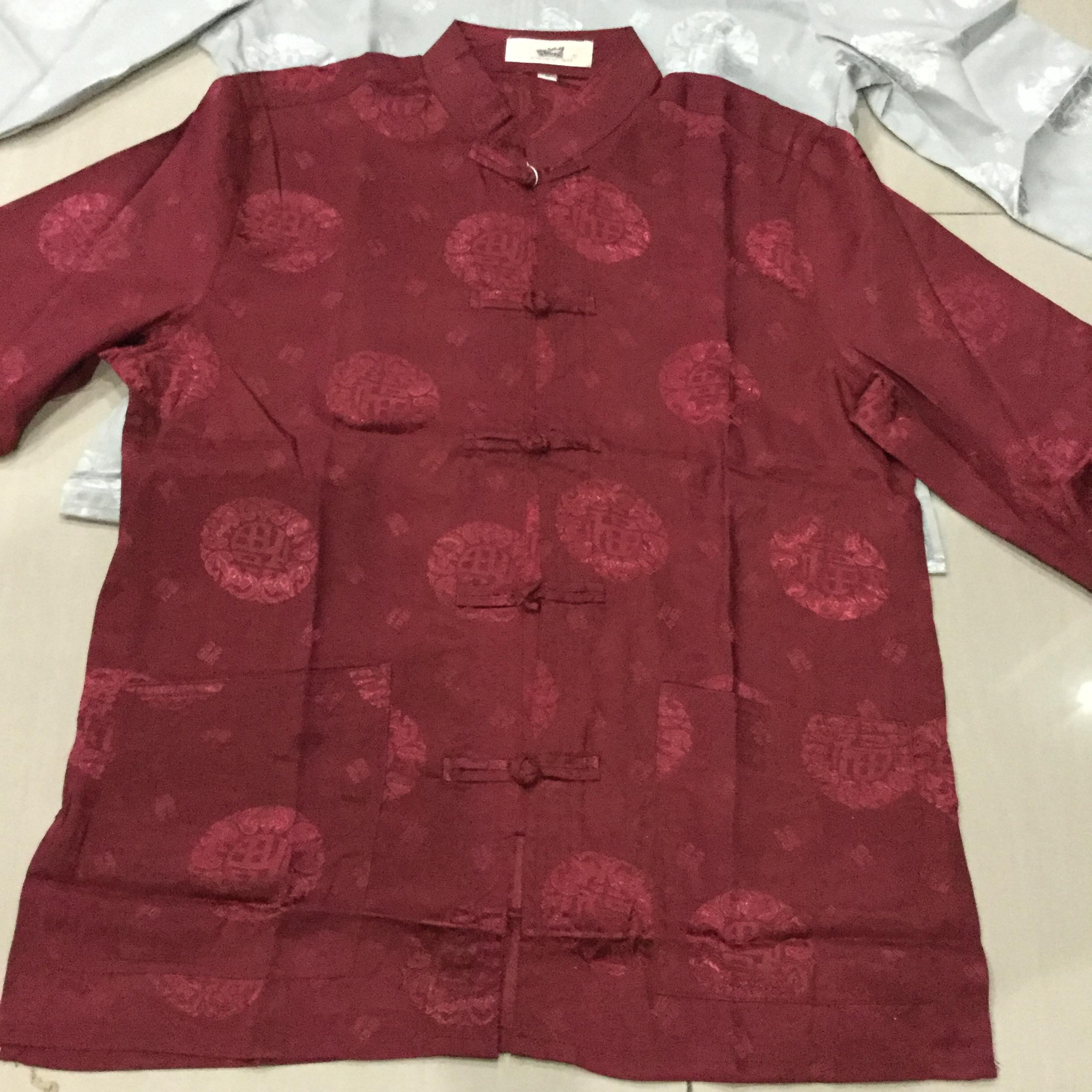 เสื้อจีนชาย ผ้าไหมสีแดง F55 สินค้าพร้อมส่ง