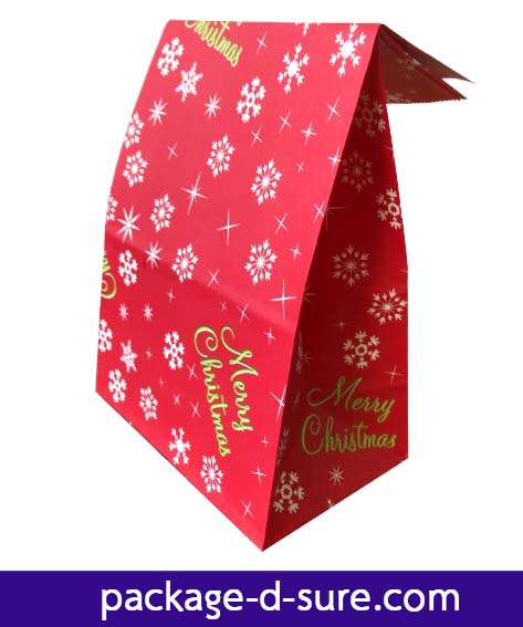 โปรโมชั่น//ถุงกระดาษสีแดงแบบฐานตั้ง 13x24+8 ลาย snowflake แพค 5 ใบ