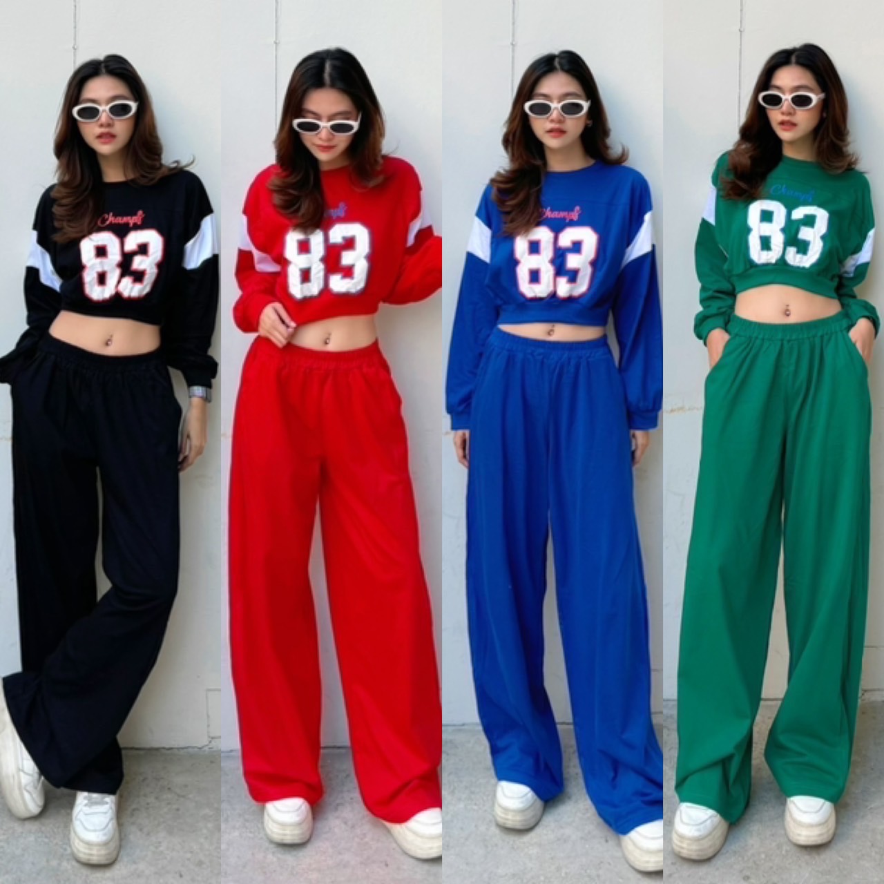 New Collection !!!! Crop Top Style Set เซทเสื้อครอปคอกลมแขนยาวใส่ซกชายและปลายแขน