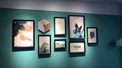 ชุดรูปกรอบลอย Nature (Pink Green)+นาฬิกา ภาพกรอบลอยมีขอบ(สีดำ) 7 ชิ้น + นาฬิกา พร้อมวัสดุติดตั้ง