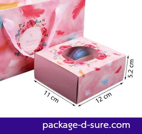 โปรโมชั่น//กล่องมาการอง 6 ชิ้น แยก 2 ชิ้น 12x11x5 สีชมพู ลายดอกกุหลาบ