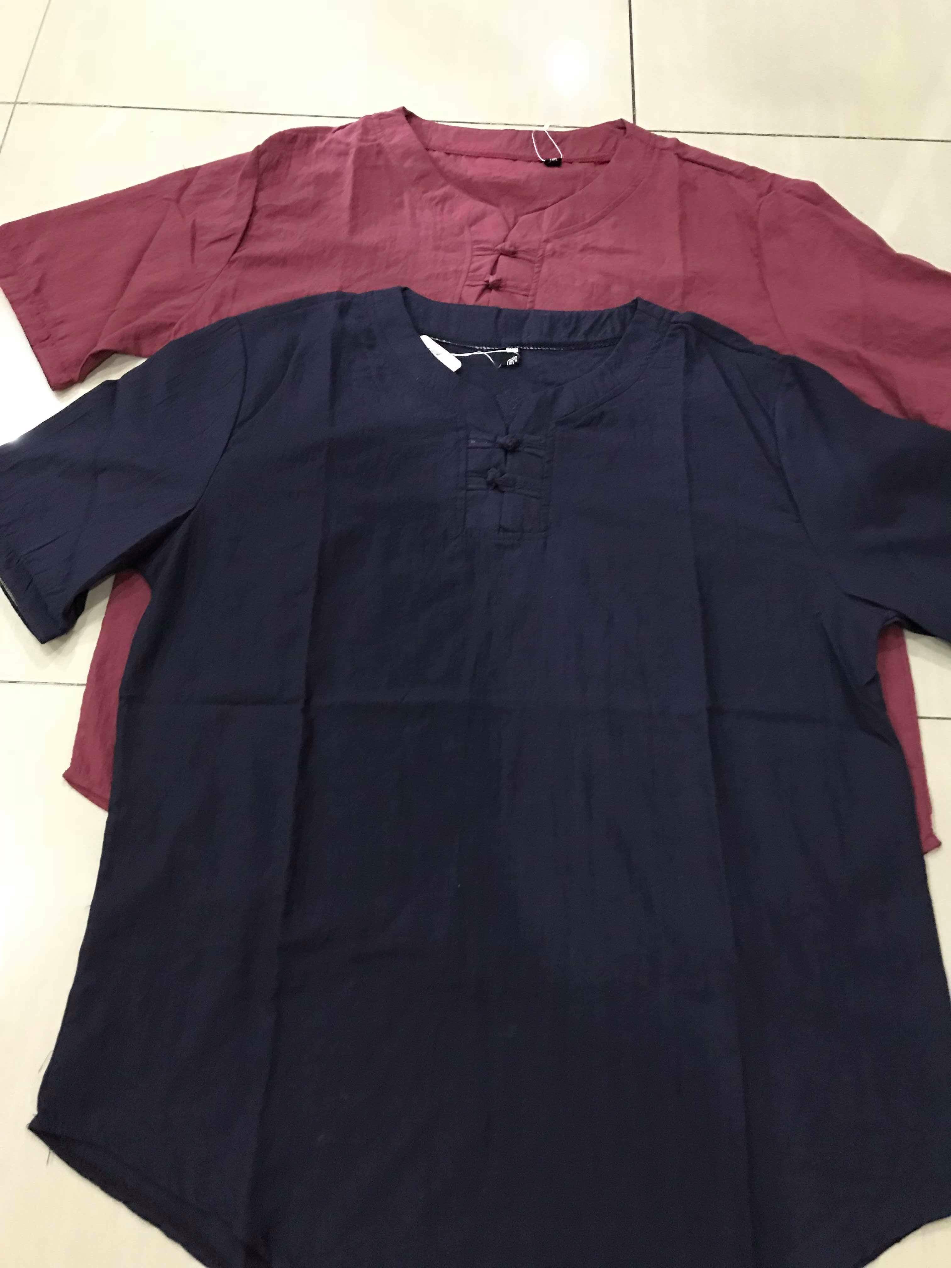 เสื้อจีนชาย ผ้าฝ้าย แขนสั้น สีน้ำเงิน รหัส CT 32 สินค้าพร้อมส่ง