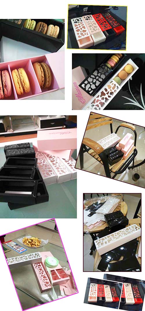 โปรโมชั่น//กล่องมาการองแบบยาว ใส่ 10 ชิ้น ฉลุด้านบน 6x25.8x4 สีแดง