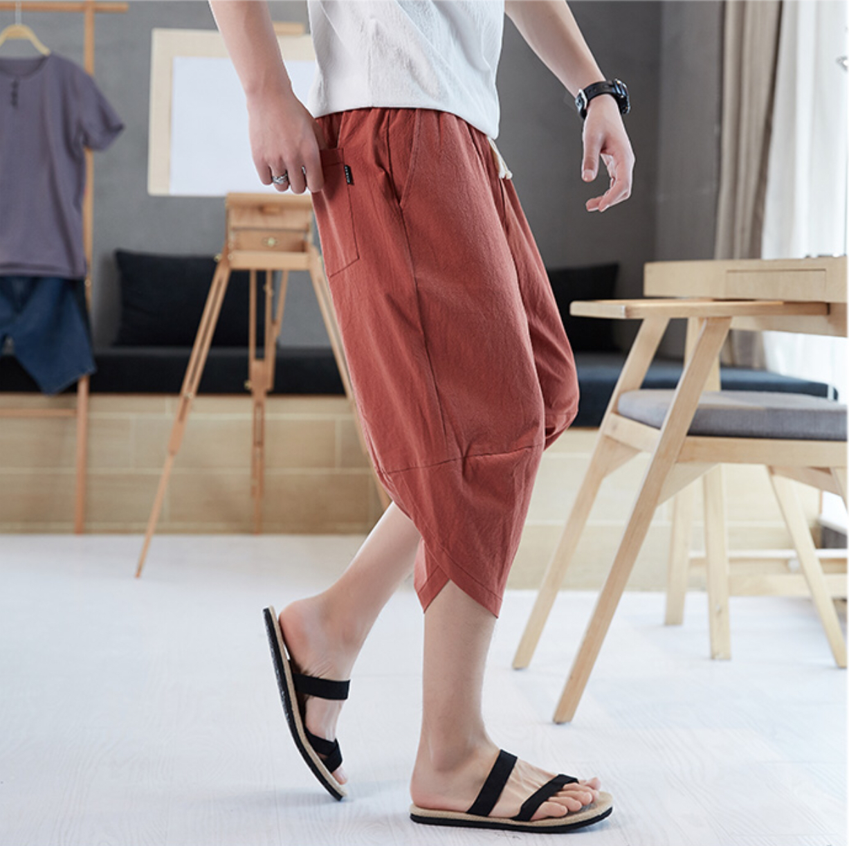 กางเกง ผ้าลินิน สีส้ม รหัส TR 49 สินค้าพร้อมส่ง