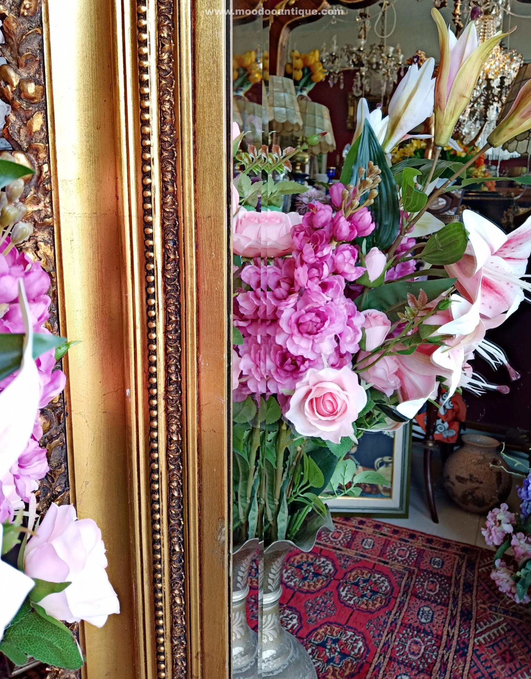 กรอบกระจกไม้แกะสลักสีทองงานฝรั่งเศส