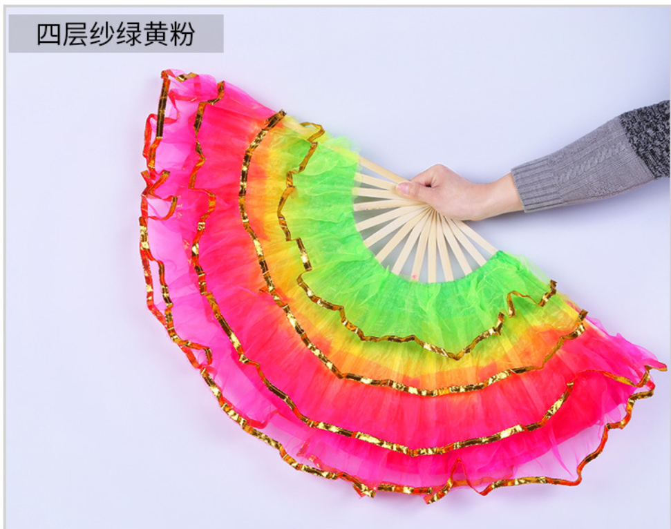 พัดแฟนซี สีเขียว เหลือง ชมพู