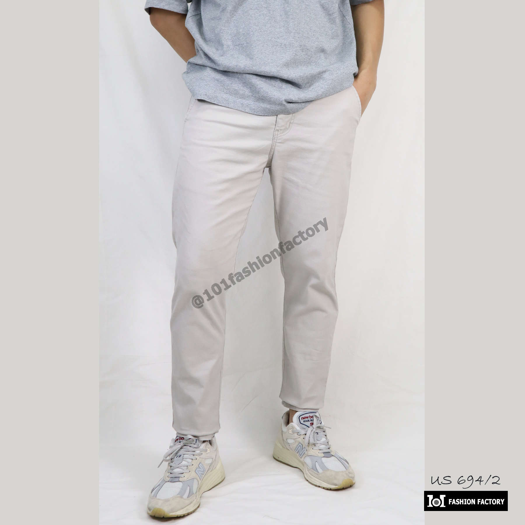 กางเกงขาเต่อ No.694/2 แฟชั่น9ส่วนชิโน่ ผ้าคอตตอนพรีนสกรีนยืด สีครีม | US101