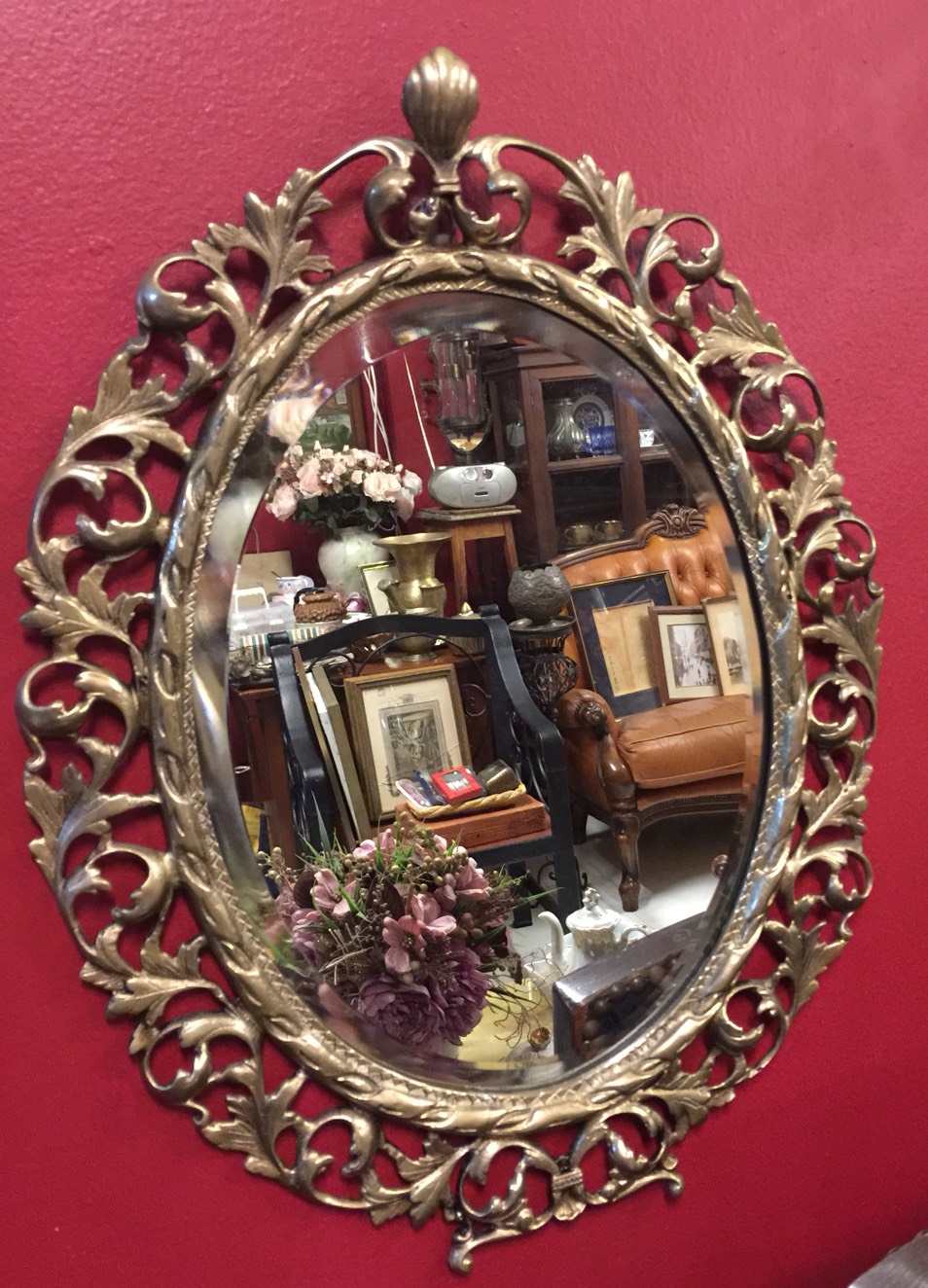 French Brass oval mirror. (X. ขายแล้วค่ะ )