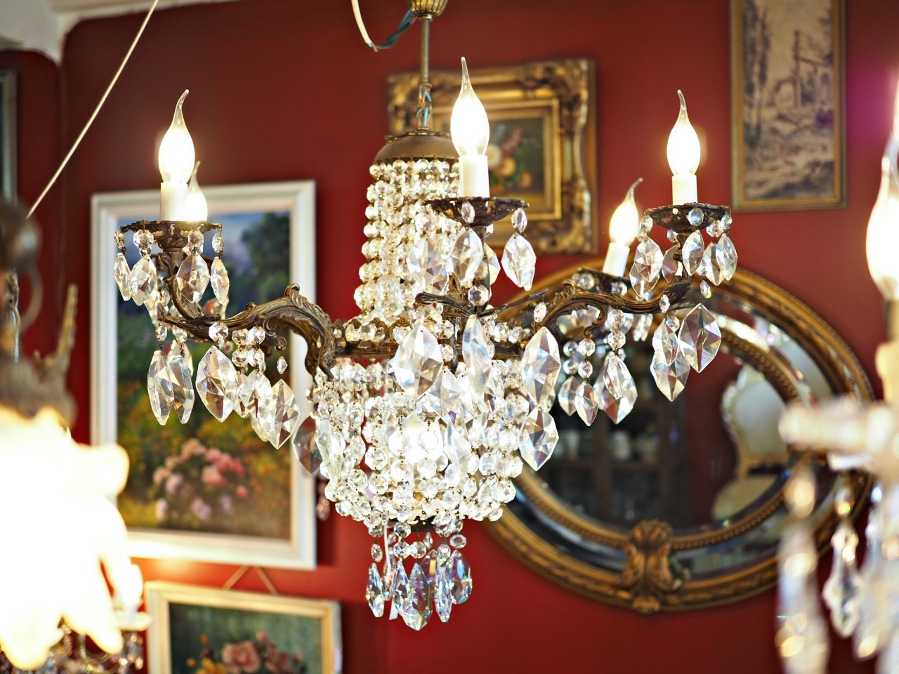 Antique French bronze crystals with 6 arms 7 lights