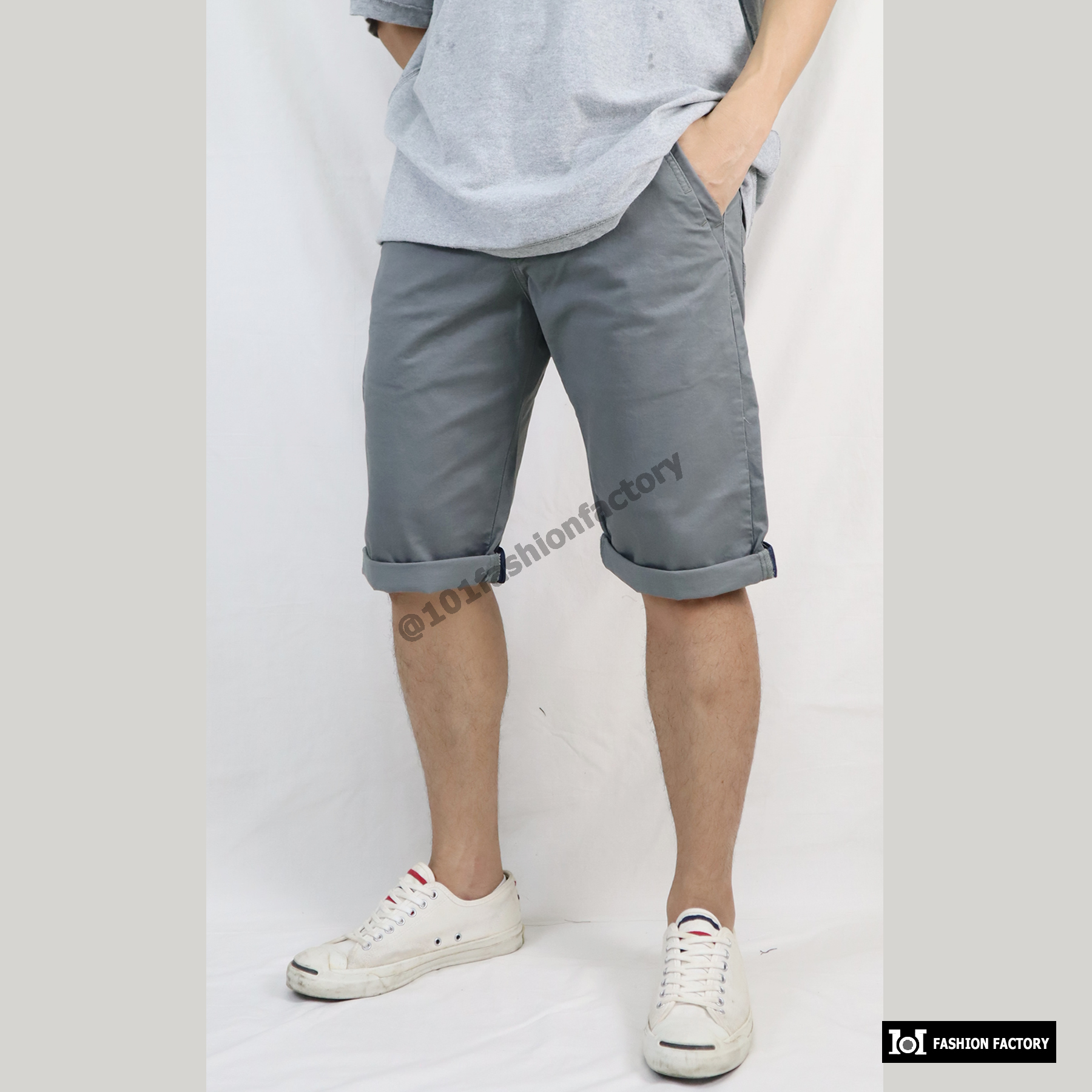 กางเกงขาสั้น 3 ส่วนพับขา NO.702/3 ดีไซน์แฟชั่น ใส่ได้ทุกวัน สีเทาเขียว | US101