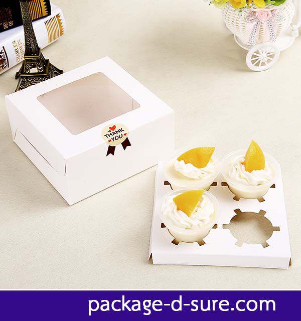 กล่องคัพเค้ก 4 ชิ้น 16x16x7.5 สีขาว เนื้อกระดาษกึ่งมัน