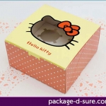 ราคาพิเศษ// กล่องสี่เหลี่ยมจัตุรัส คัพเค้ก 4 ชิ้น ฉลุใสคิตตี้ สีชมพูโอรส จุดขาว 16x16x8.5