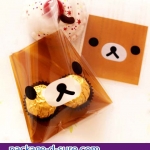 ล้างสต็อก//ถุงคุกกี้ แถบกาว 10x10 ลายหน้าหมีริลัคคุมะ พื้นหลังน้ำตาลเข้ม แพ็ค 100 ใบ