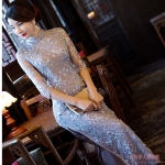 กี่เพ้ายาว ลูกไม้ สีเทา . รหัส GRAY 166 สินค้าพร้อมส่ง