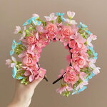 ที่คาดผมดอกไม้สีชมพู+ฟ้า ใส่ได้ทั้งเด็ก ละผู้ใหญ่