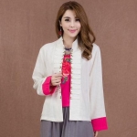 เสื้อจีนผู้หญิงสีขาว แขนชมพู S149
