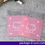 ล้างสต็อก//ถุงคุกกี้ แถบกาว 10x10 ลายหน้าคิตตี้ พื้นหลังชมพูอ่อน แพ็ค 100 ใบ