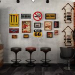 ชุดกรอบรูปติดผนัง Route66 กรอบรูป 9 ชิ้น+งานป้ายตกแต่ง+นาฬิกา พร้อมภาพตามแบบและวัสดุติดตั้ง