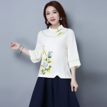 เสื้อสีขาว ผ้าฝ้ายลายพิมพ์ปลายเสื้อ รหัส LG 57 สินค้าพร้อมส่ง