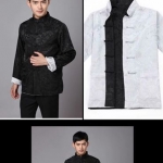 เสื้อจีนผ้า ไหมจีน. สีดำ+ขาวเทา ใส่กลับได้ 2 สีรหัส.O128. สินค้าพร้อมส่ง