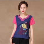 เสื้อจีน สีฟ้าแขนชมพู P138