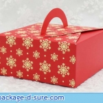 กล่องสี่เหลี่ยมจัตุรัส หูหิ้ว 14x14x6.5 สีแดง ลายเกล็ดหิมะ