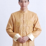 เสื้อจีนผ้า ไหมจีนลายมังกรสีทอง รหัส DA68 สินค้าพร้อมส่ง