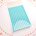 ถุงคุกกี้แถบกาว 7x10 แบบยาว ลายตารางฟ้า แพ็ค 100 ใบ