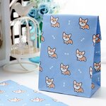 โปรโมชั่น//ถุงกระดาษสีแบบฐานตั้ง ไม่มีหูหิ้ว ไซส์เล็ก 23*12*8 ลายหมาคอร์กี้ พื้นฟ้า
