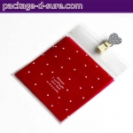 ล้างสต็อก//ถุงคุกกี้ แถบกาว 10x10 ลายจุดขาว พื้นหลังสีแดงเข้ม แพ็ค 100 ใบ