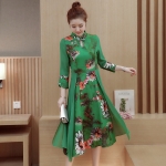 เดรสผ้าฝ้าย ลายดอกสีเขียว รหัส BGB 50 สินค้าพร้อมส่ง