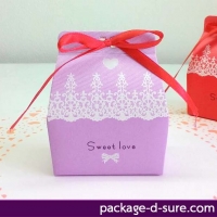 กล่องใส่ของชำร่วย ลายลูกไม้ขาว สีม่วงนม sweet love
