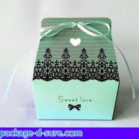 กล่องใส่ของชำร่วย ลายลูกไม้ดำ สีฟ้าอ่อน sweet love