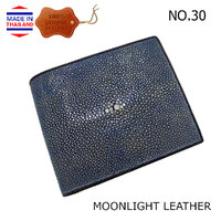 กระเป๋าสตางค์หนังปลากระเบนแท้แบบขัดเรียบ สีน้ำเงินอมเทา NO.30
