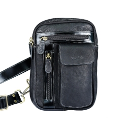 กระเป๋าเป้คาดหน้าอก หนังแท้ รุ่น Synx สีดำ (No.106)