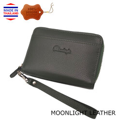 กระเป๋าสตางค์ผู้หญิง MOONLIGHT ใบกลาง ซิปรอบ สีเขียว ทำจากหนังวัวแท้แสนนุ่ม ทนทาน โดนน้ำได้ ไม่ลอกร่อน กล่องแบรนด์แท้