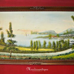 lake views ภาพวาดสีน้ำมันบนไม้